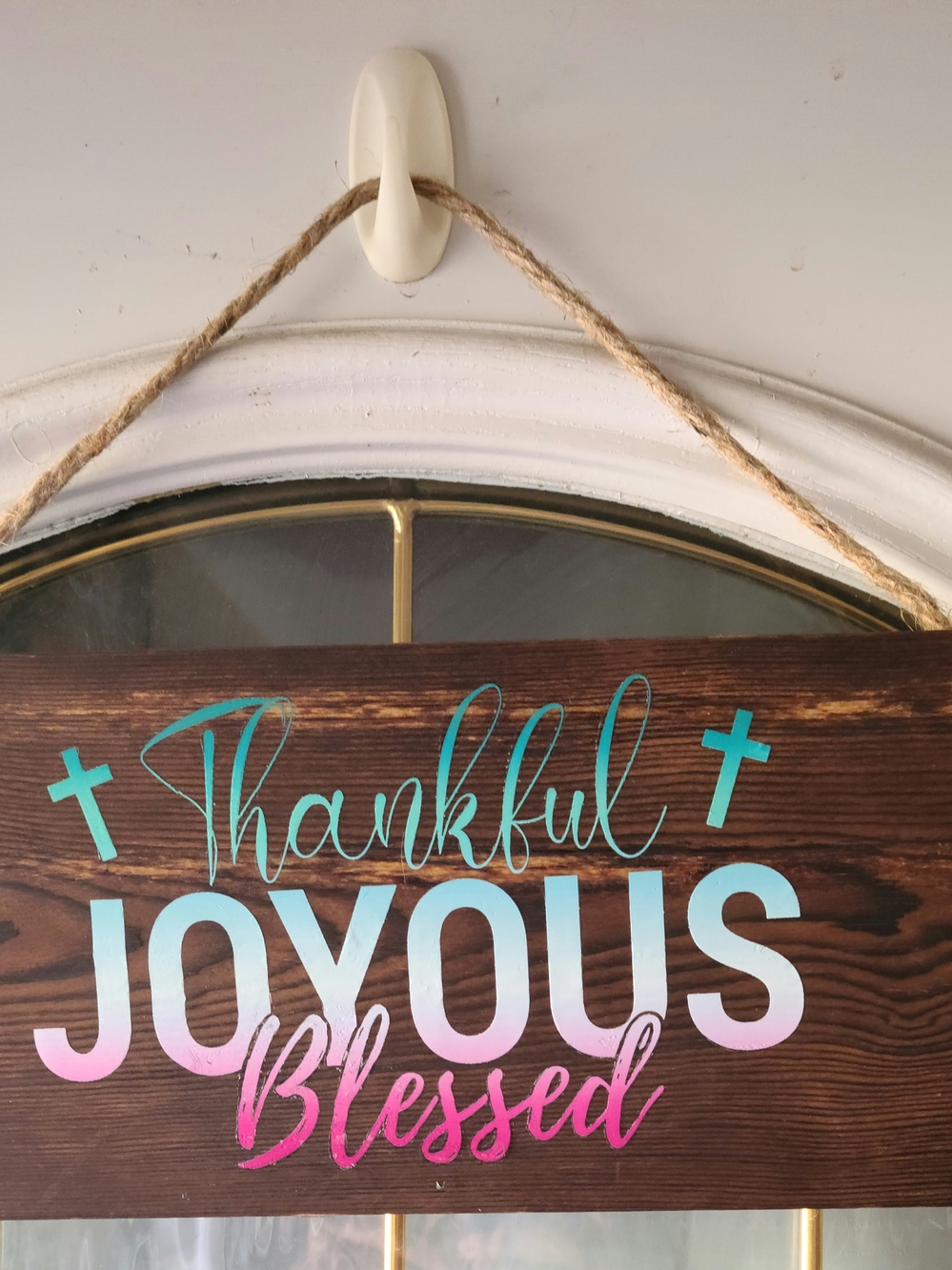 Thankful Joyous Blessed Ombre Wooden Wall Sign - White, Pink, Turquoise